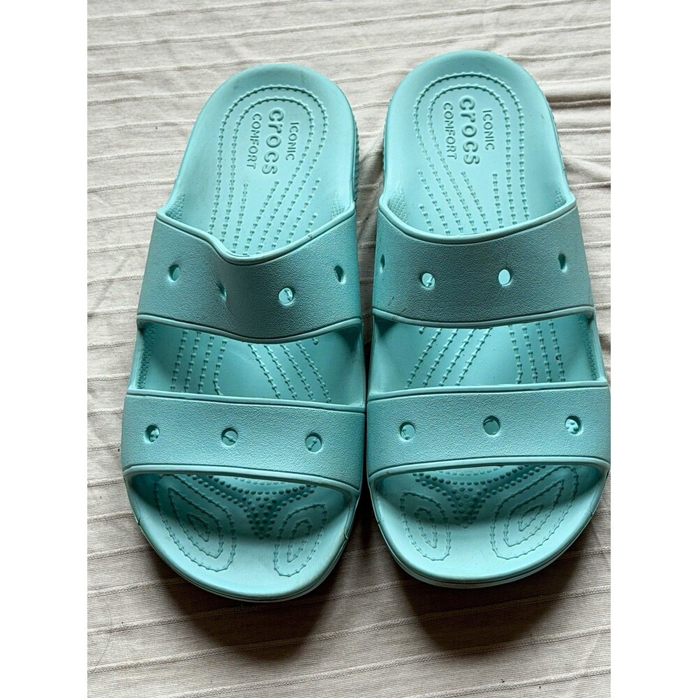 Crocs Women's Blue Lightweight Cushioned Slide Slip On Sandals Plastic US 10